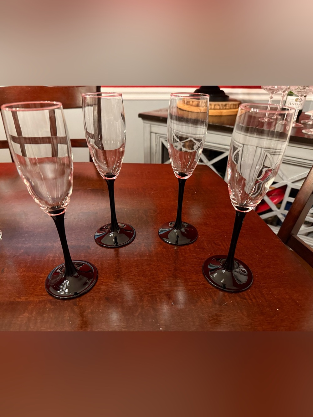 Luminarc Black Stem 8.75" Crystal Champagne Flutes Glasses Set of 4 FRANCE